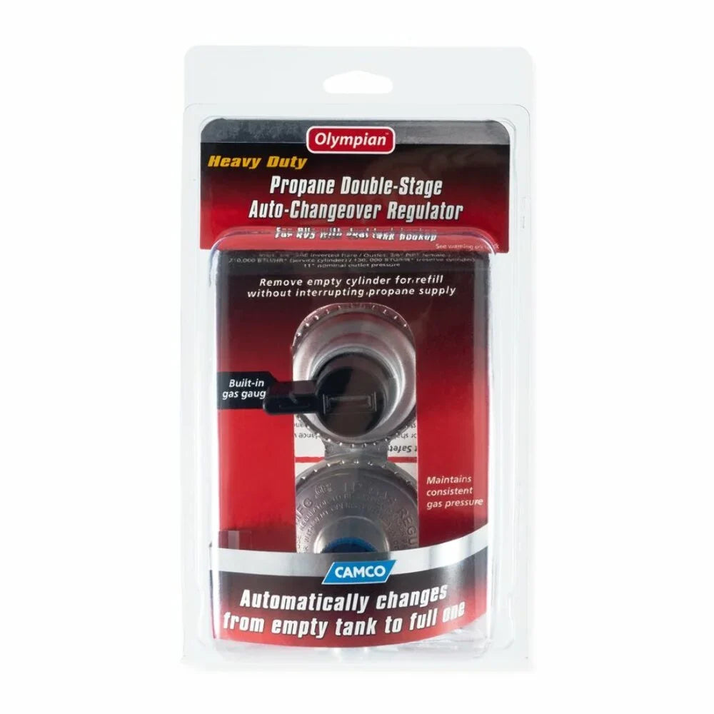 For Propane Dual Regulator- Camco Full a with Change With Hookups, (59005) Auto to Empty Auto-Changeover RVs From Tank Constant Double-Stage Tanks Propane Gas Maintains Pressure