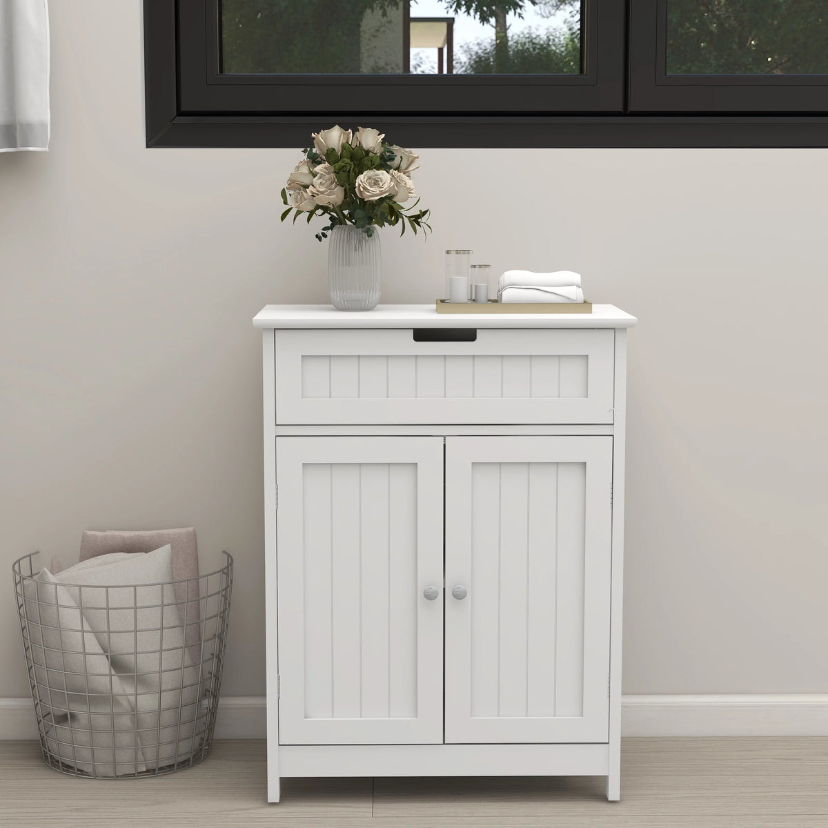 Room. for White 1 Wood in Freestanding and Cabinet Floor Drawer Versatile Doors, Living Storage Bathroom 2 Elegant Adjustable Bathroom Design Organizer Shelf