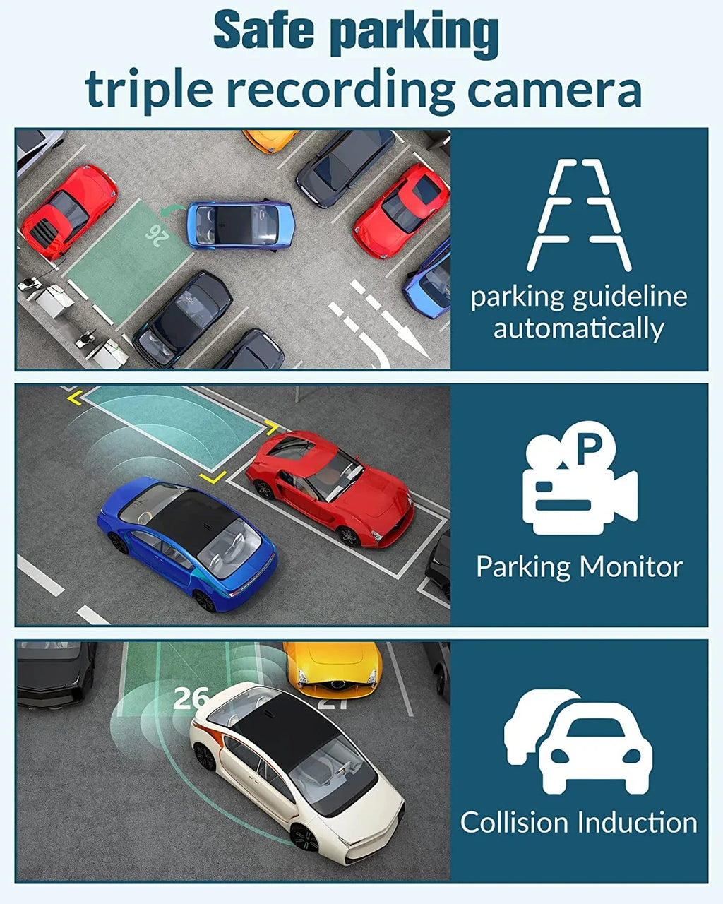 3 Night Recording,24H Screen,WDR,Loop Channel Full IPS Dash with SD Camera Cars Cam Parking Mode UHD Vision,170°Wide Angle,2.0'' Super Inside,4K Rear Dash 32GB Front for Free and Card,Built-in