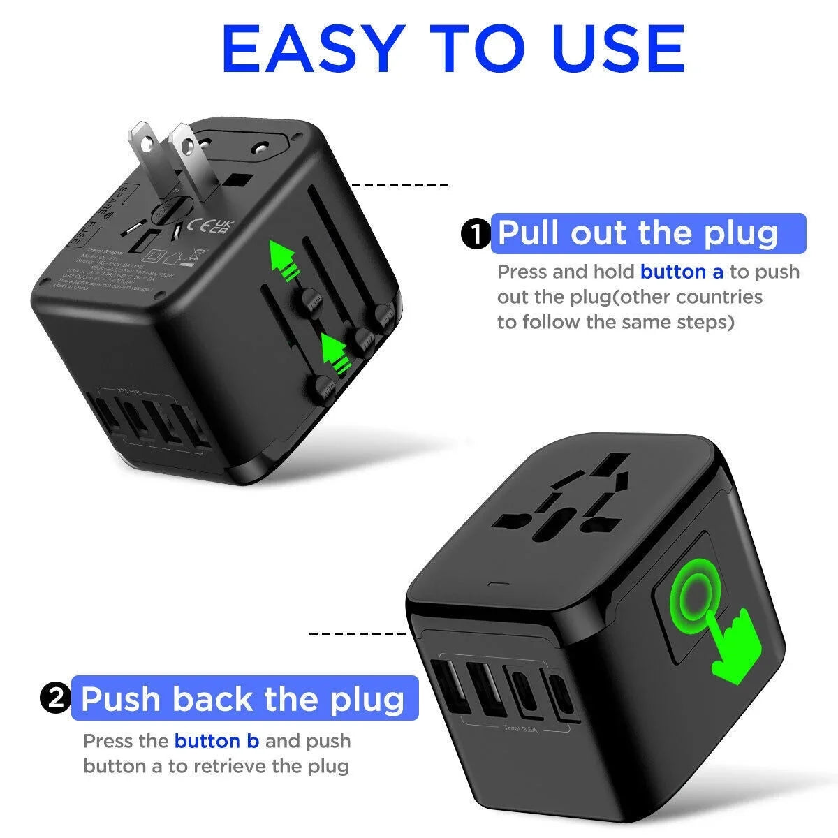 2 Universal Plug USB+2 Power C Travel Outlet USB AICase Adapter Converter International
