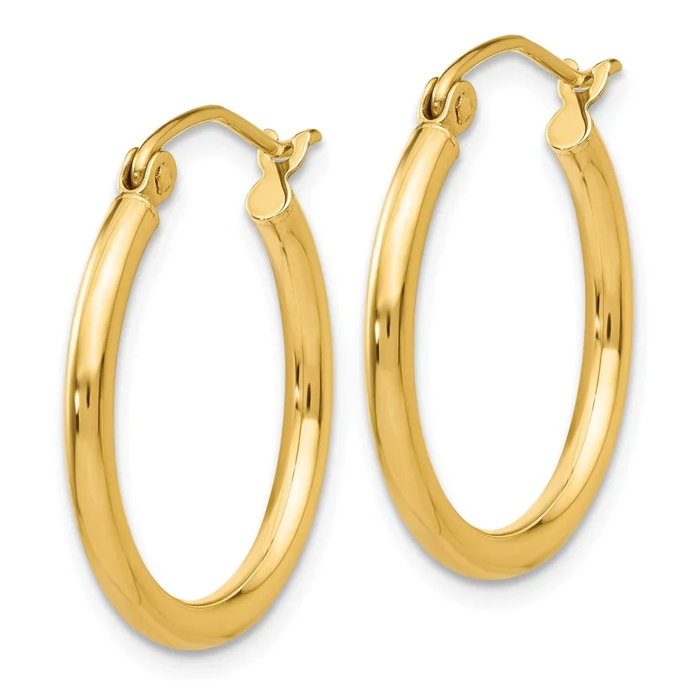 Tube Real Teens; Gold Earrings; Hoop 2mm for and Adults Polished Men and Women for 14kt Yellow