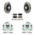 KCD-100629C Brake Drilled For C/V 2012 Disc Rear Ceramic Coated Caliper Rotors Slotted Kit And Front Auto Transit Piston Dual With Pads Ram