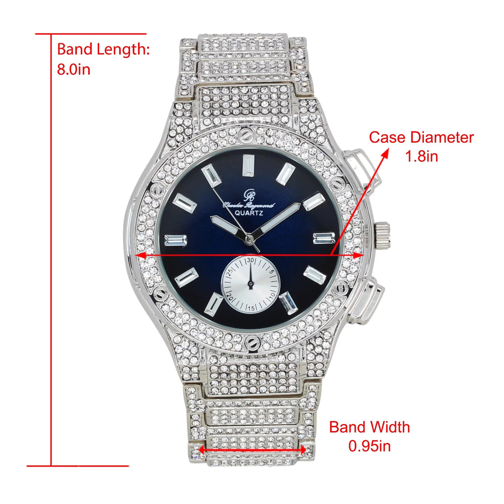 Rhinestones on Timepiece- Inspired Men's - MB ST10311 Hop Blue SLV by Out Blast Watch Bling -C Charles Big Raymond Hip Diamond Iced -