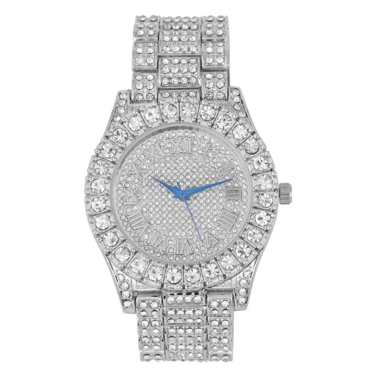 Ring Dial Mens Raymond Big Bracelet with Fully Charles ST10327SET3PC w/Cuban & Out Chain - Numerals Rocks Watch Bezel Iced (10,Silver) Roman -