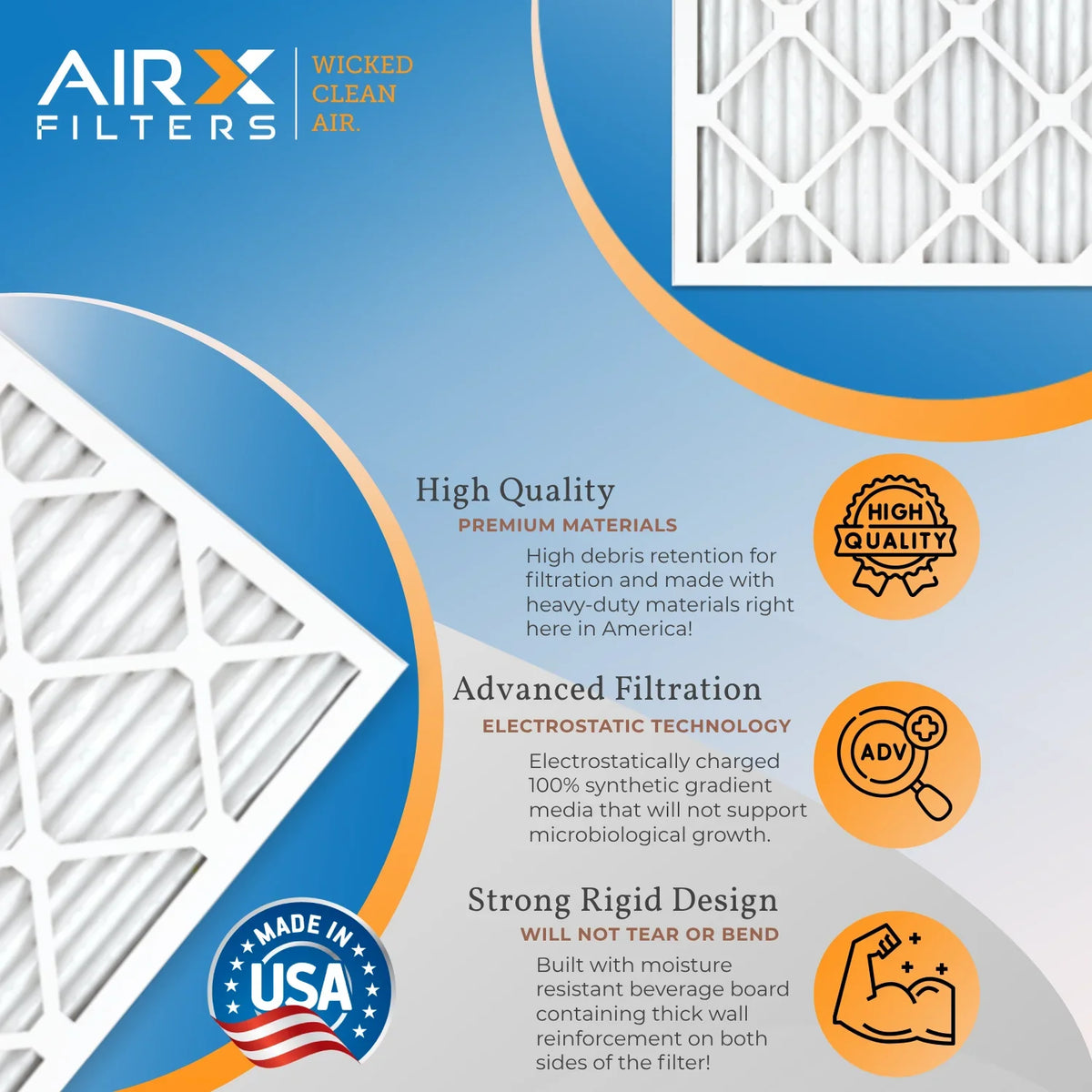 AC FILTERS Filter Pack to HVAC 700 USA WICKED FPR by Conditioner Filters Pleated Comparable AIR. Premium Air Furnace Filter 18x24x2 6 5 Electrostatic Made 8 & Air MPR 18x24x2 MERV AIRX CLEAN