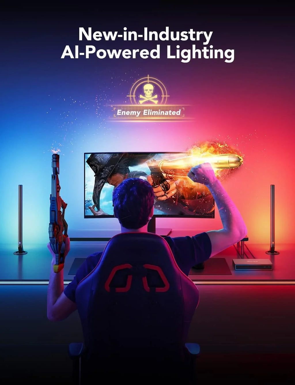 Box, inch Sync Gaming HDMI Monitors, HDMI2.0 Works Light Gaming and RGBIC In Strip Assistant, Google Kit, And 4K Govee Light with Out Bars CEC, with 1 Light, AI Back LED Box Alexa, for 3 27-34 Monitor