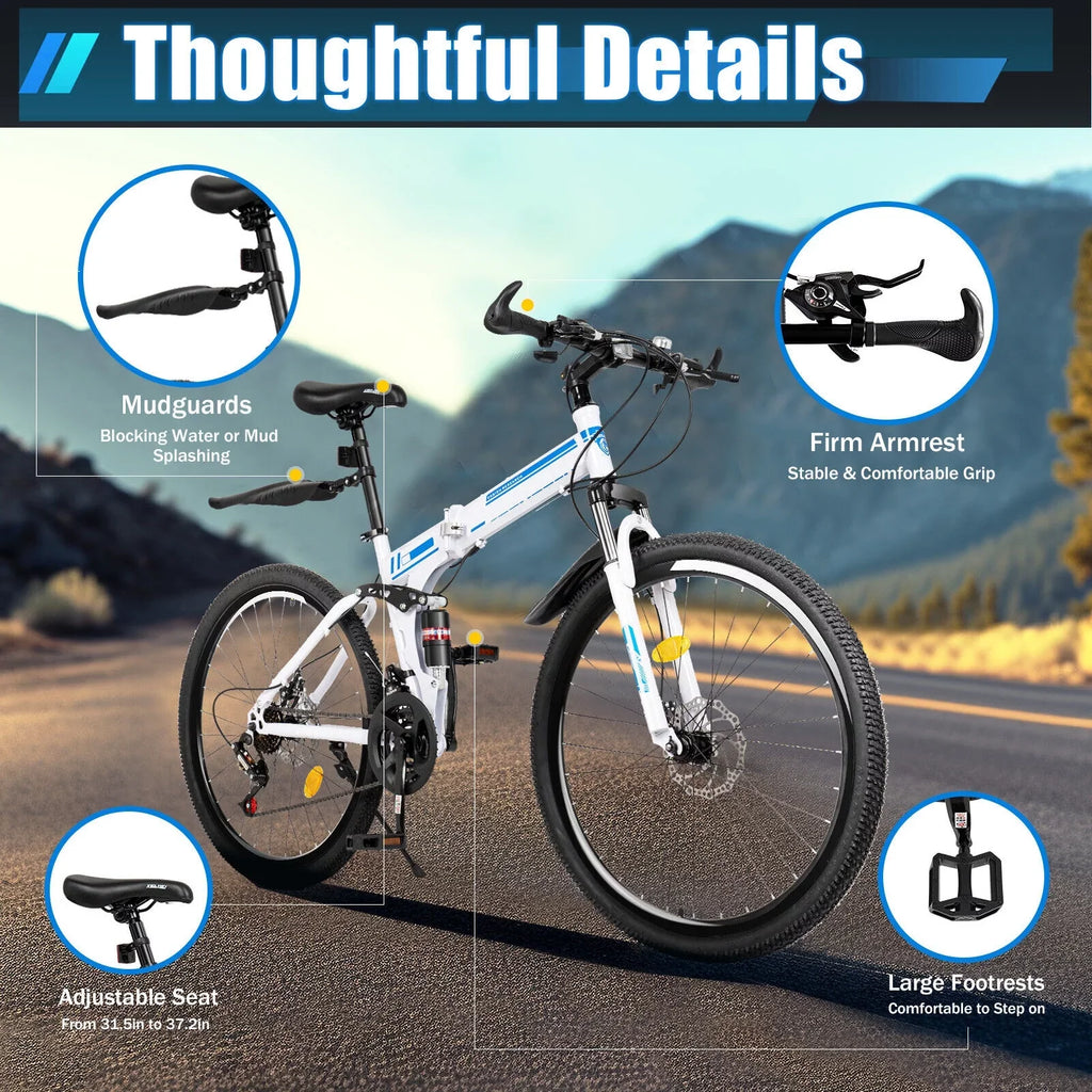 26" School Bike Bicycle Bikes Disc Brake Men Folding Dual SHZICMY Speed 21 Mountain MTB
