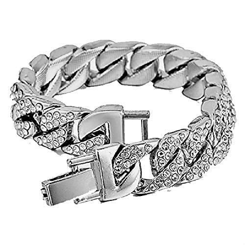Ring Dial Mens Raymond Big Bracelet with Fully Charles ST10327SET3PC w/Cuban & Out Chain - Numerals Rocks Watch Bezel Iced (10,Silver) Roman -