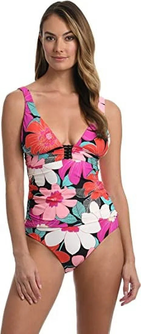 Women's Pink Tankini Top Trim La Swimsuit Size Knot 6 Blanca