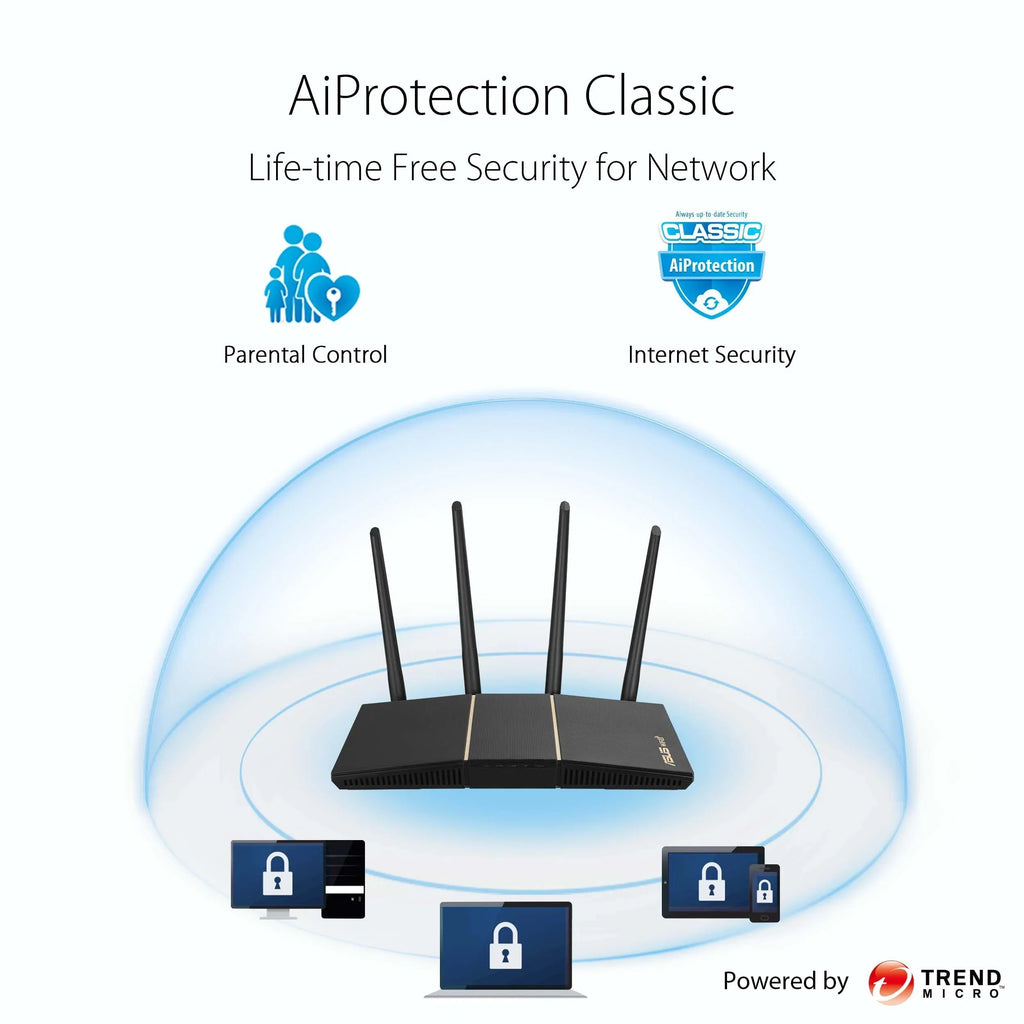 WiFi ASUS Gigabit - Lifetime Dual Control, Parental Internet (RT-AX57) Router Compatible, Gaming 6 Band Streaming, Wireless Security, Included OFDMA & Internet Router, MU-MIMO, AiMesh