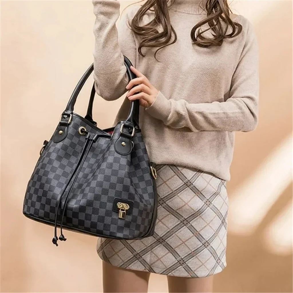 Women Tote - Bag Checkered Shoulder Leather for Large PU Vegan Handbags