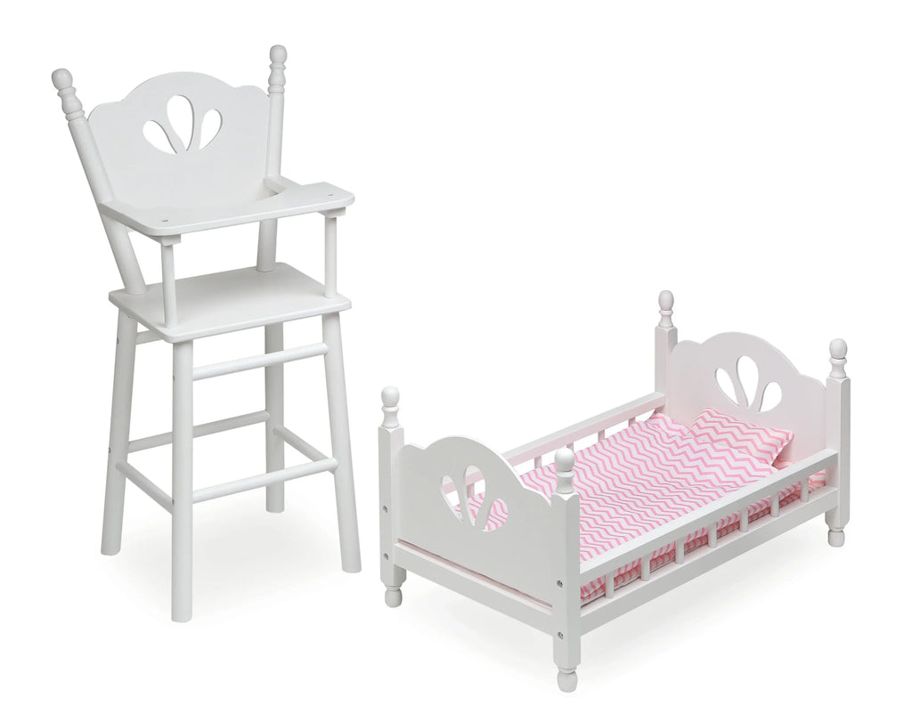 and Bedding 18 English Badger - inch Basket for with White/Pink Country Chair Bed High Dolls