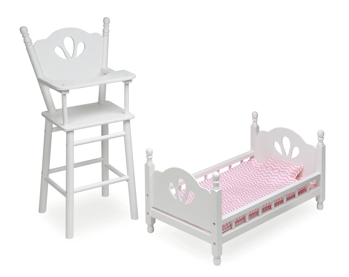 and Bedding 18 English Badger - inch Basket for with White/Pink Country Chair Bed High Dolls
