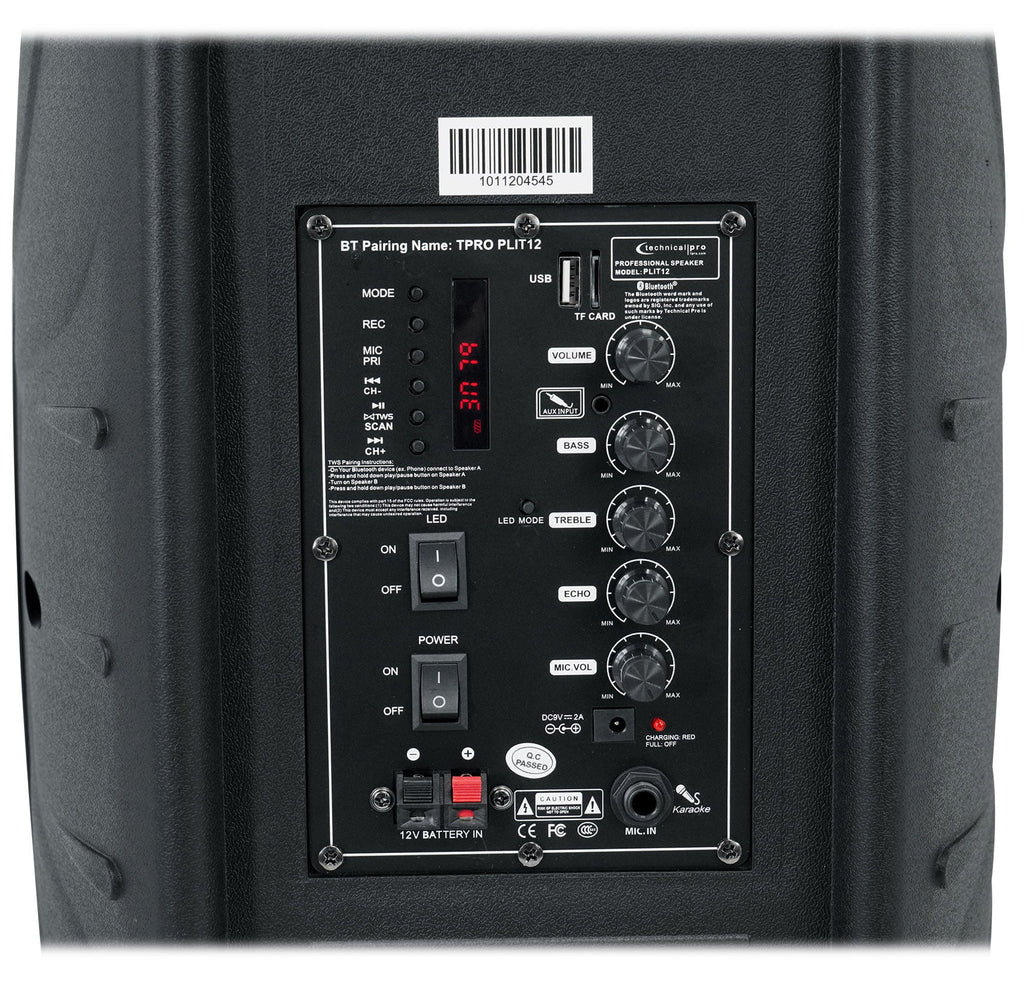 PLIT12 Pro Speakers+Wireless 12" Link+Stands Technical LED (2) Bluetooth Party