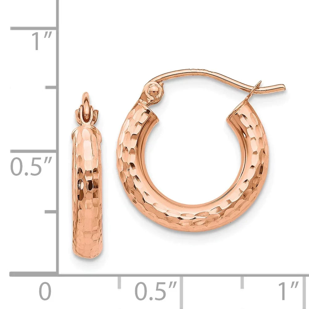 Earrings; Rose Men Small Teens; Lightweight Gold 14kt for Tube Women Diamond-cut and and Polished Real Adults Hoop for